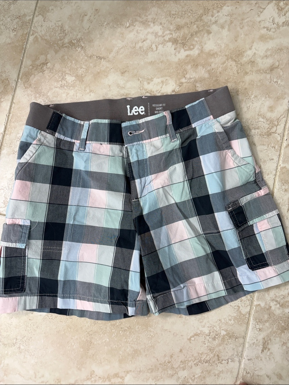 Lee Women’s Pastel Plaid Cargo Shorts in Pink, Blue & Mint